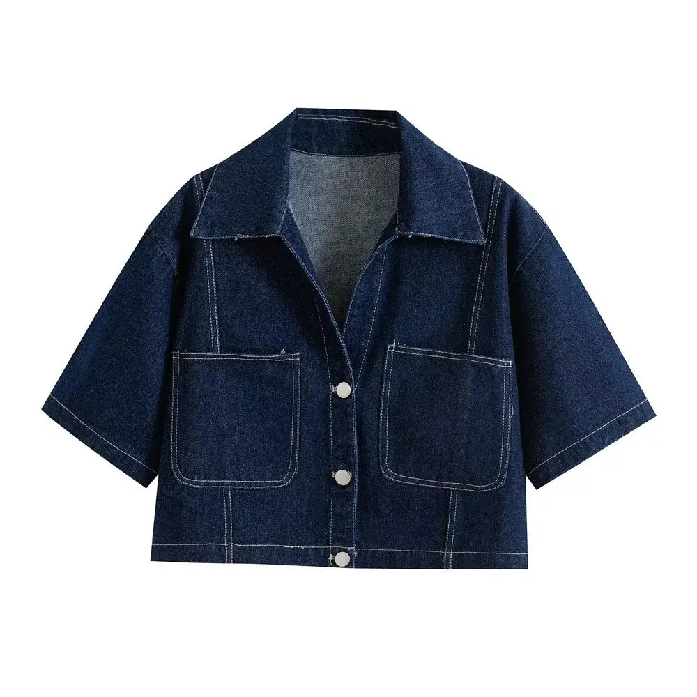 Women’s Fashion Cropped Denim Shirt