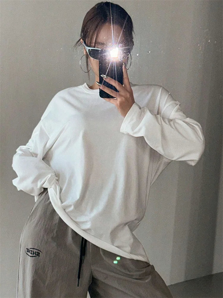 Women Basic Long Sleeve Loose O-neck T-shirt - Norellé