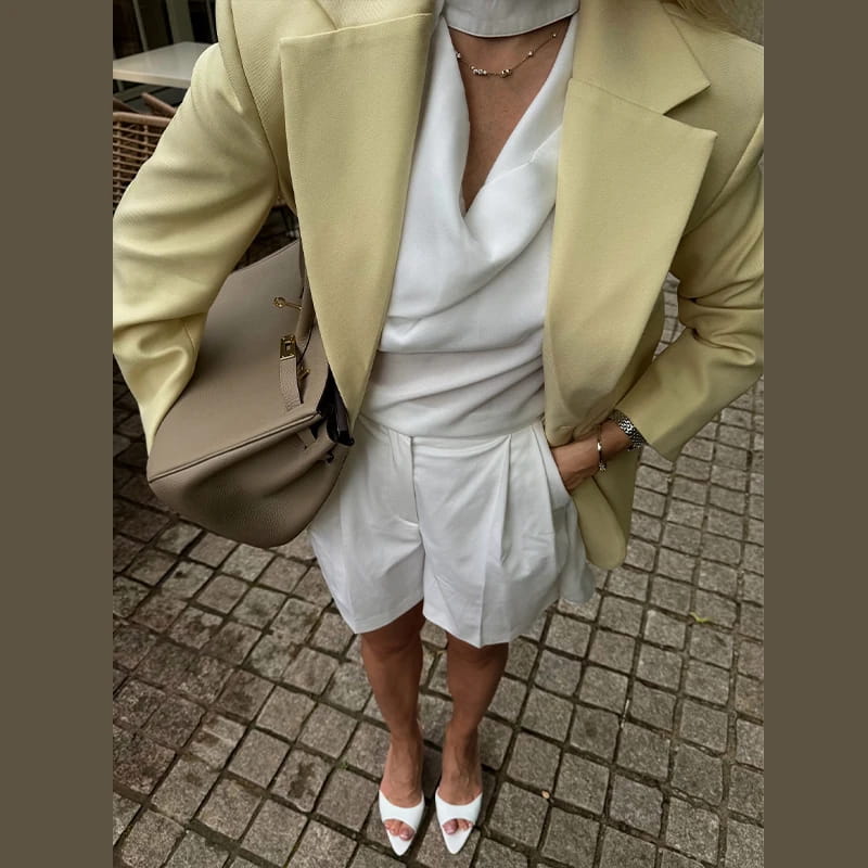 Women’s Tie Waist Blazer Coat Oversized Padded Shoulder