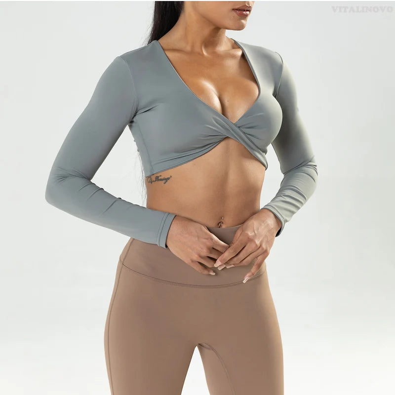 Long Sleeve Gym Crop Tops for Women