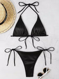 Halter Brazilian Metallic Satin Bikini Women Swimwear Female Swimsuit - Norellé