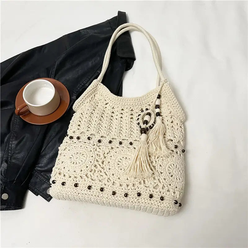 Weave Handbag Large Capacity Shoulder Bag Hollow out Tote