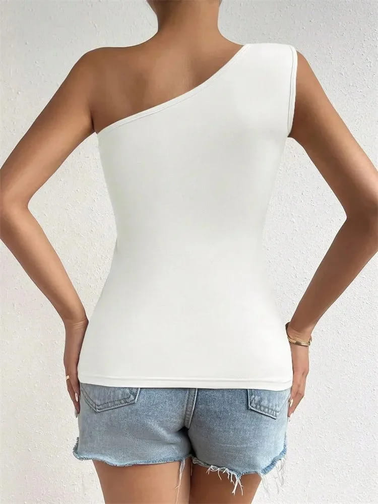 Women One Shoulder Pleated Tank Top