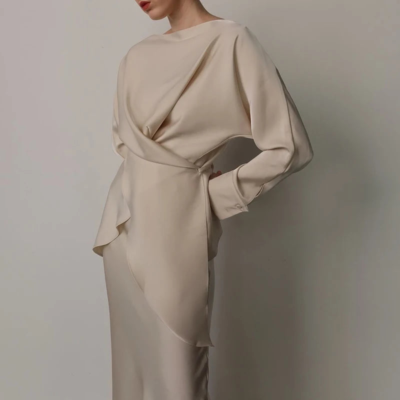 Fashion Long Sleeve Two Piece Casual Temperament Satin Women’s Set