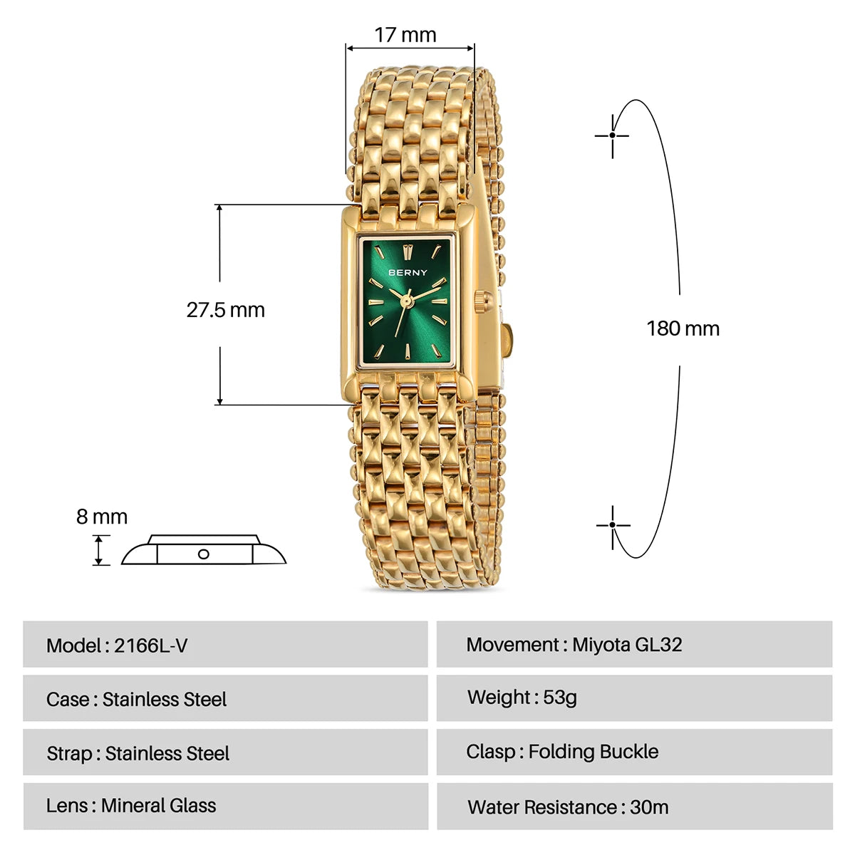 Gold Watch Exquisite Square Casual Women Stainless Steel