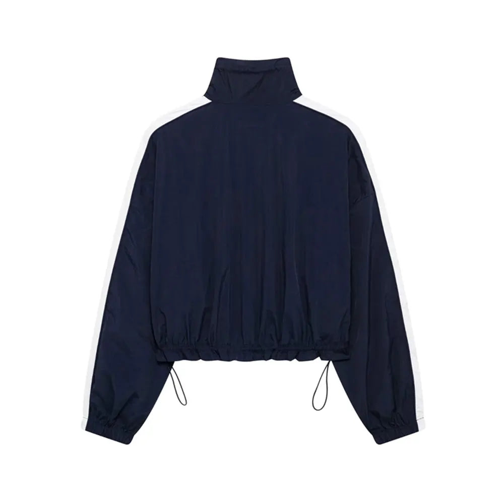 Women Fashion With Side Stripes Cropped Jacket Coat And High Waist Elastic Drawstring Skort