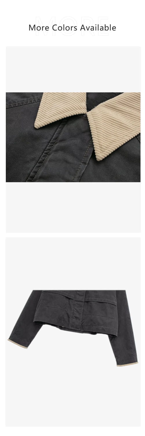 Women’s Street Style American Contrasting Polo Collar Waxed Leather Jacket