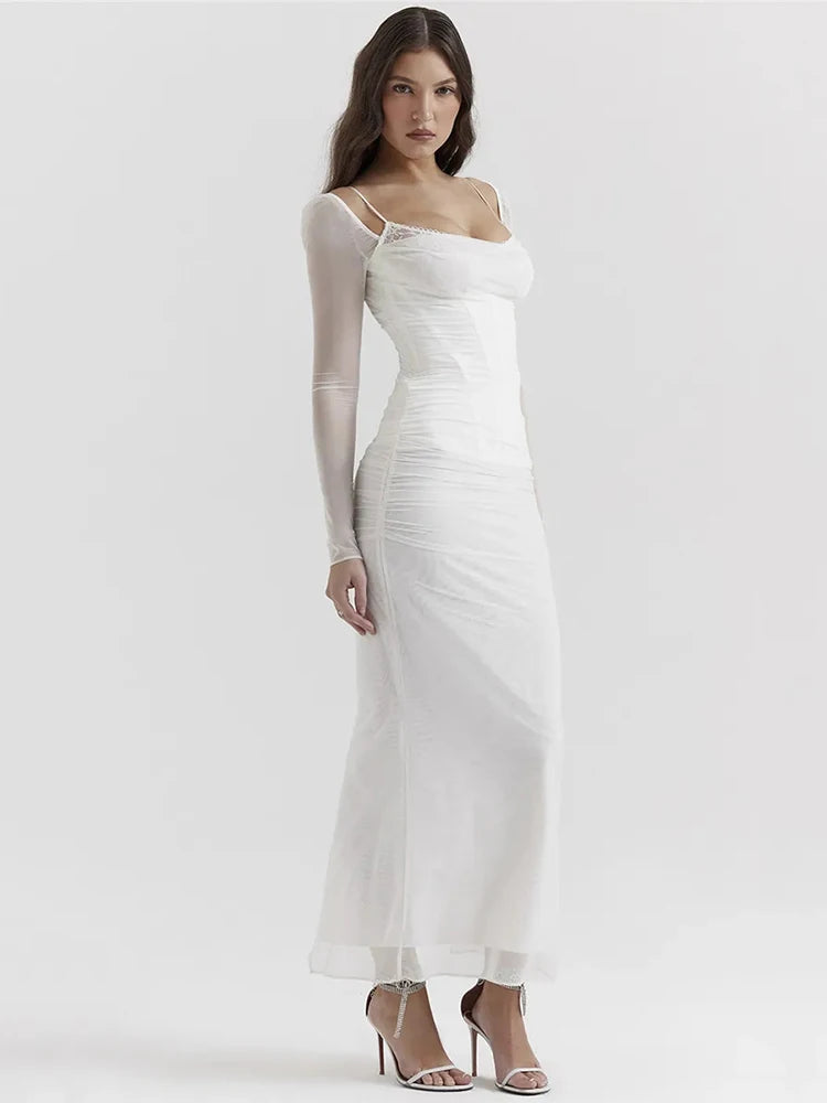 Elegant Sheer Long Sleeve Maxi Dress For Women - Norellé
