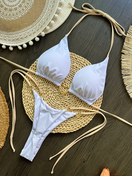Halter Solid color Bikini Set Women's Swimsuit - Norellé