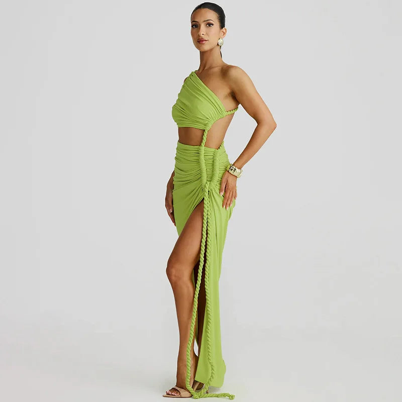 One-shoulder Strapless Tether Ruched Dress