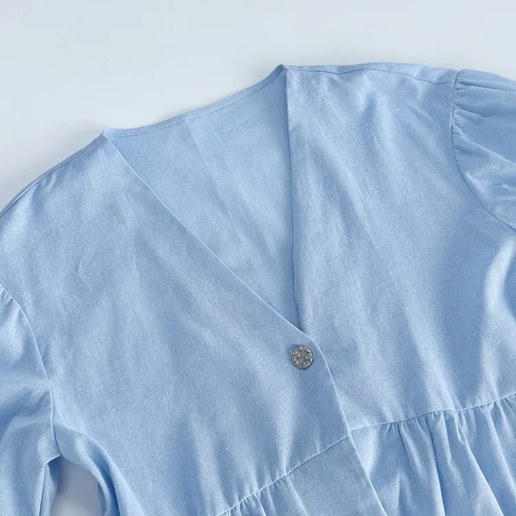 Women Pant Set Suits Cotton Solid Outfits V-neck