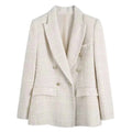 Women Fashion Tweed Double Breasted Blazer
