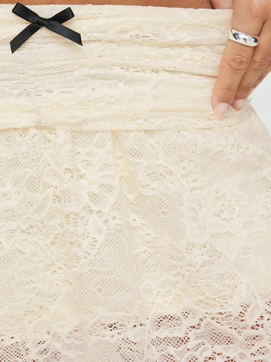 Women Ruffled Lace Mini Skirt