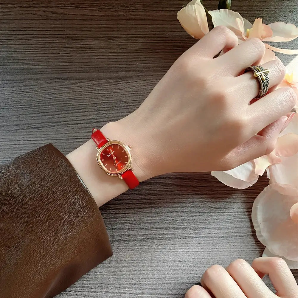 Square Exquisite Girls’ Watch Brown Strap Simple and Versatile