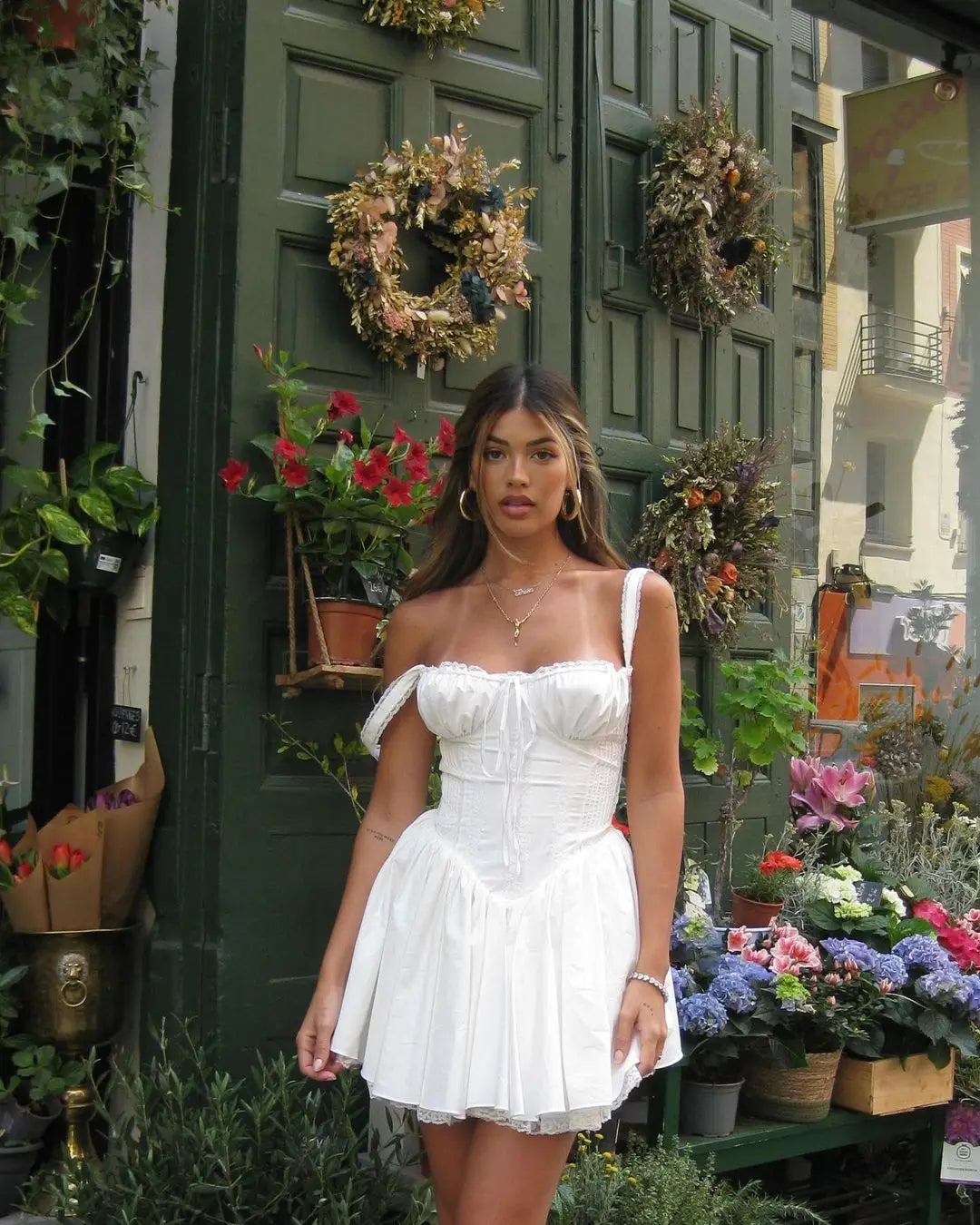 Elegant Women Summer Lace Floral Patchwork Corset Mini Dress - Norellé