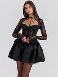 Lace Bandage Mini Dress Women's Fashion See Through A-line Dress - Norellé