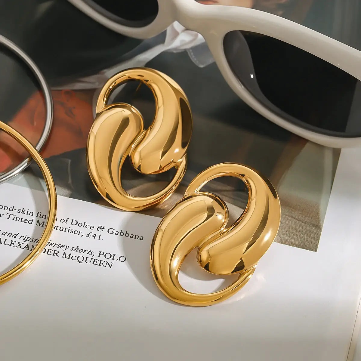 Smooth Water Drop Shaped Hollow Earrings Stainless Steel