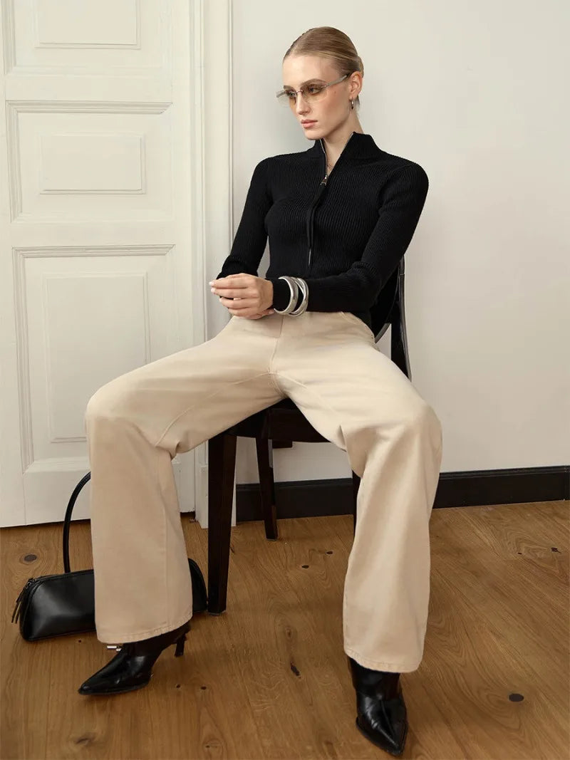 Solid Double Zip Knit Cardigan Women