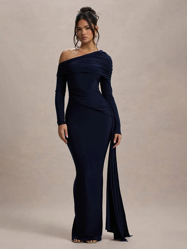 Skew Collar Long Sleeve Maxi Dress For Women - Norellé