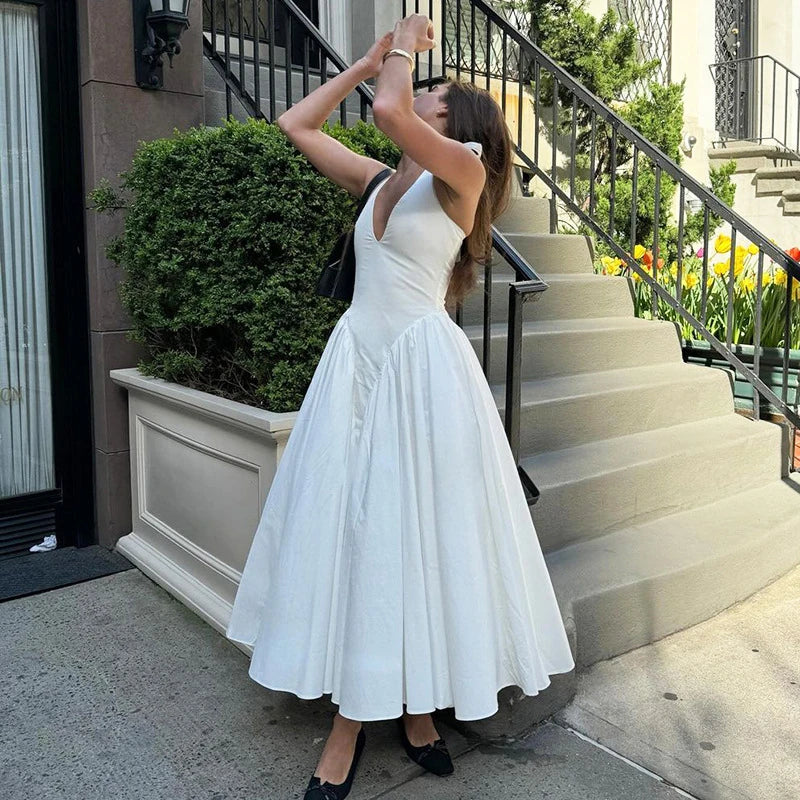 Backless Deep V Spliced Long Dress - Norellé