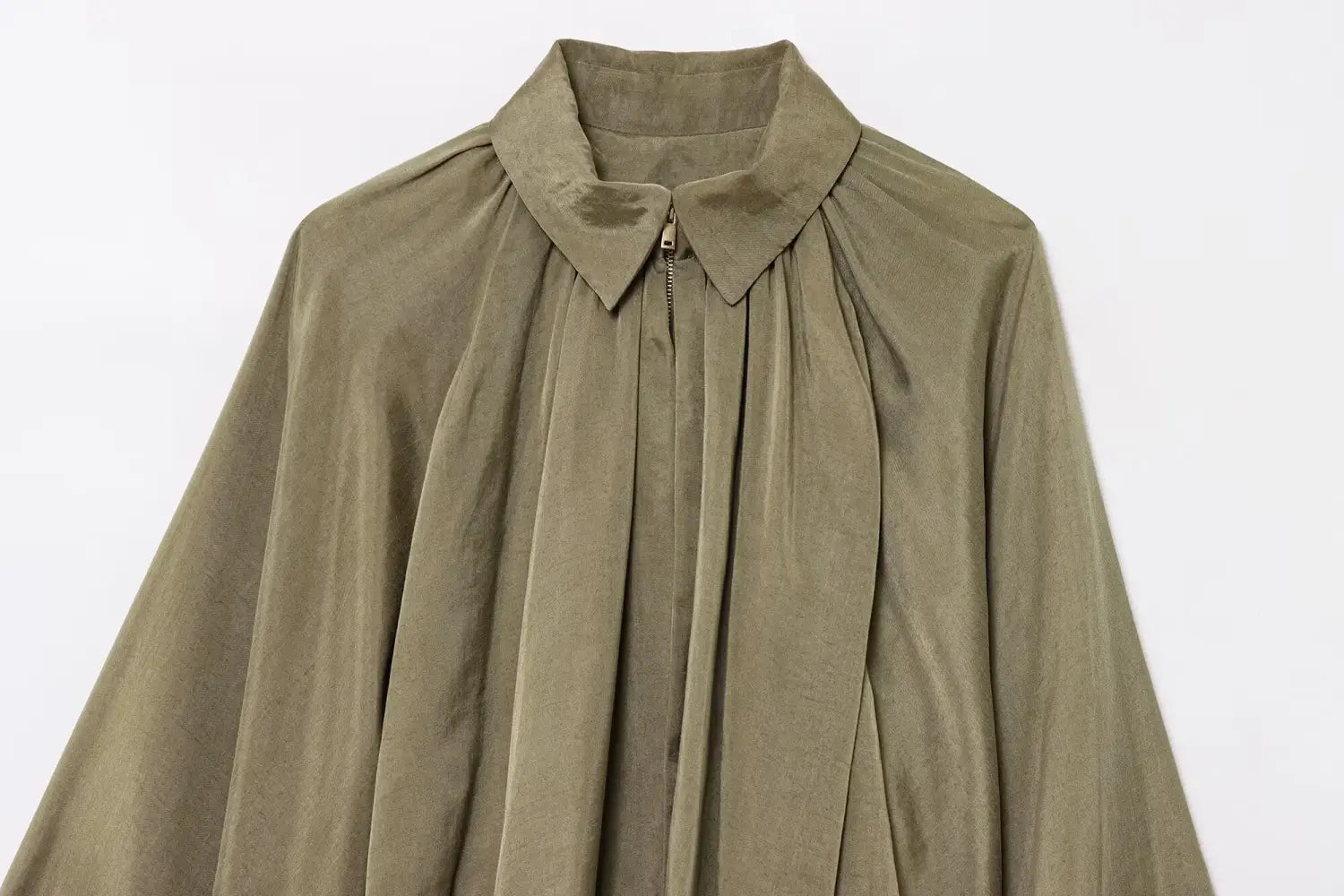 Elegant Pleated Green Oversize Bomber Jacket