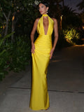 Halter Deep V Neck Backless Maxi Dress For Women - Norellé