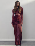 Mesh Ruched Maxi Dress For Women - Norellé