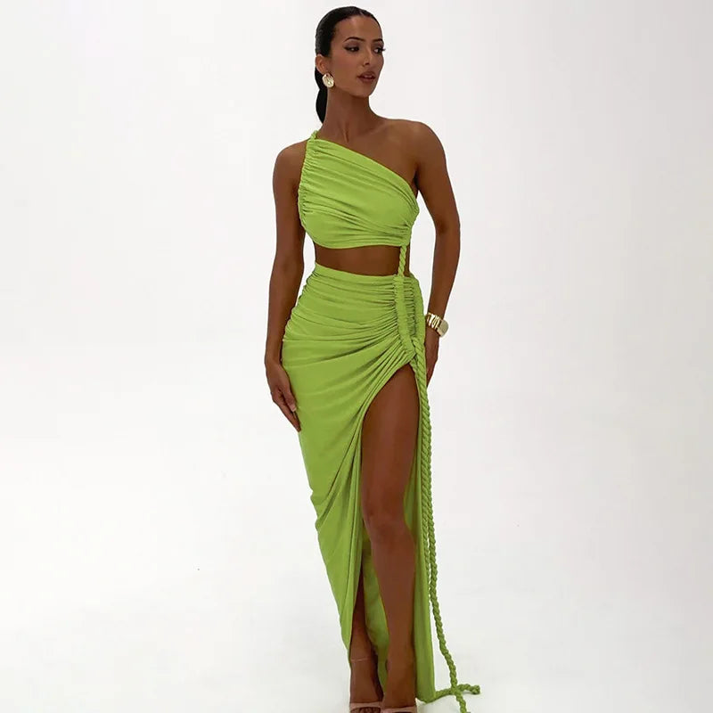 One-shoulder Strapless Tether Ruched Dress