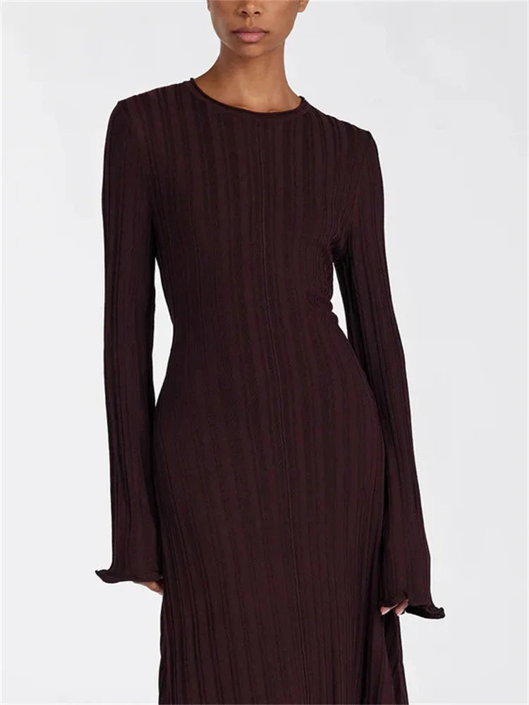 Knitwear Fashion Loose Maxi Dress Women Lace-Up High Waist - Norellé