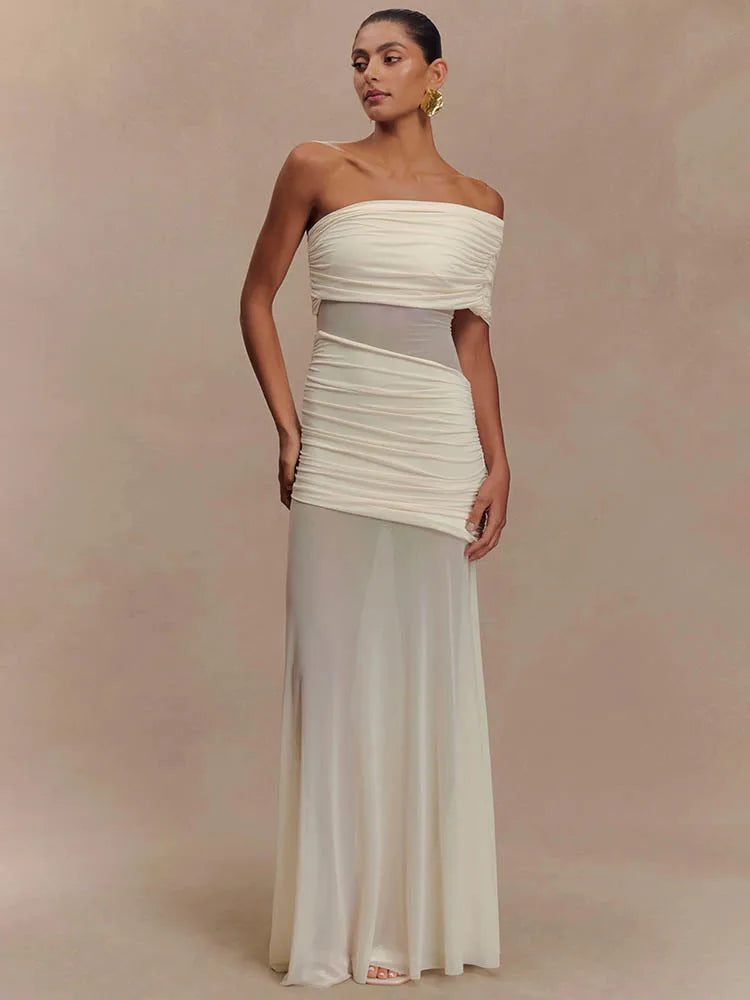 One Shoulder Mesh Maxi Dress Women Off-shoulder Strapless Sleeveless Backless - Norellé
