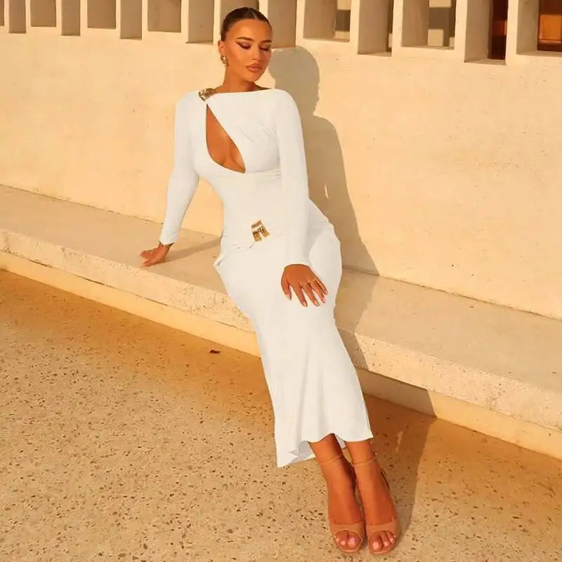 Hollow Out Long Sleeve Maxi Dress Women