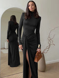 Turtleneck Thigh High Split Maxi Dress For Women Fashion - Norellé