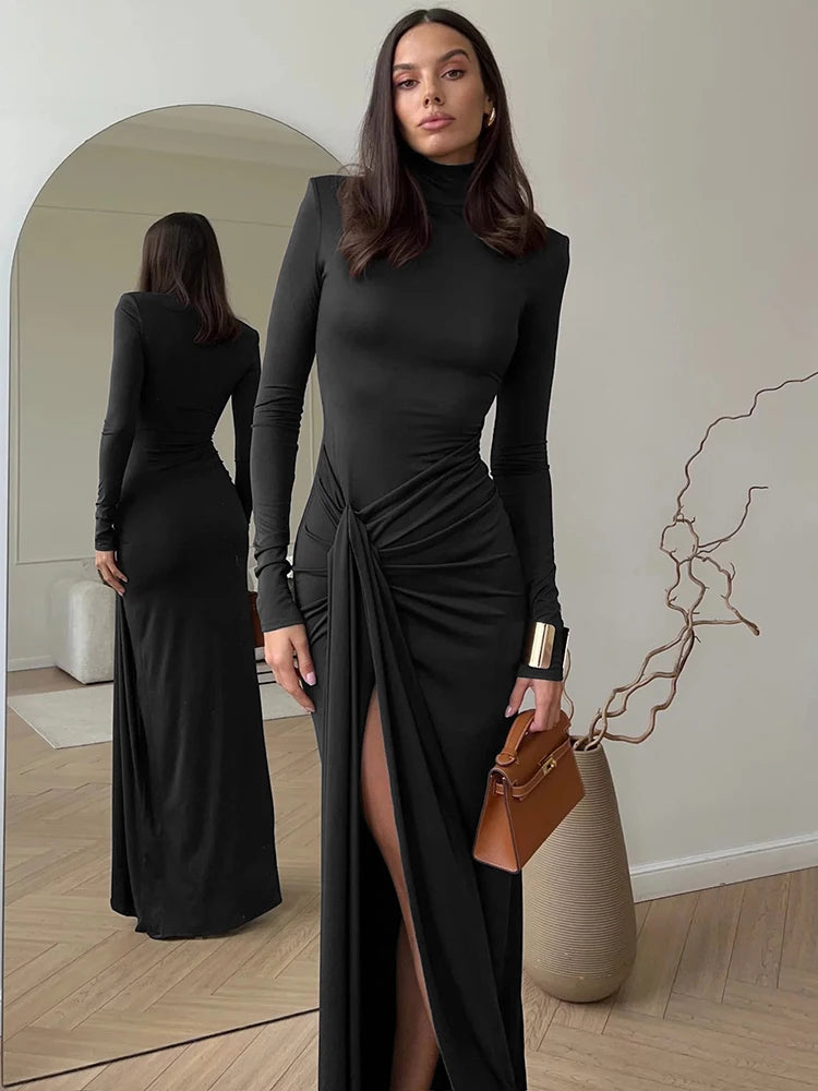 Turtleneck Thigh High Split Maxi Dress For Women Fashion - Norellé