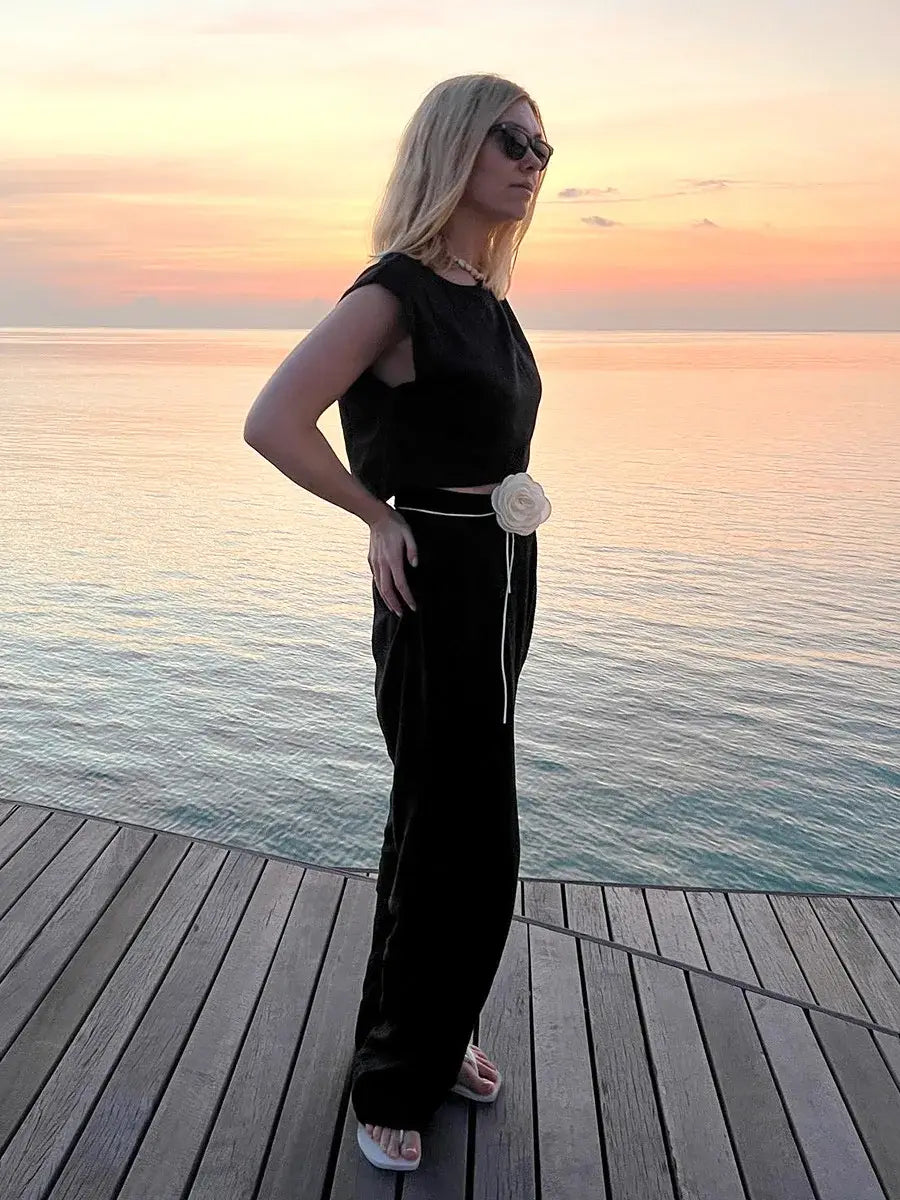 Cotton Linen Vest Pants Set Women