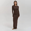 Women's Solid Color Round Neck Long Sleeve Dress - Norellé