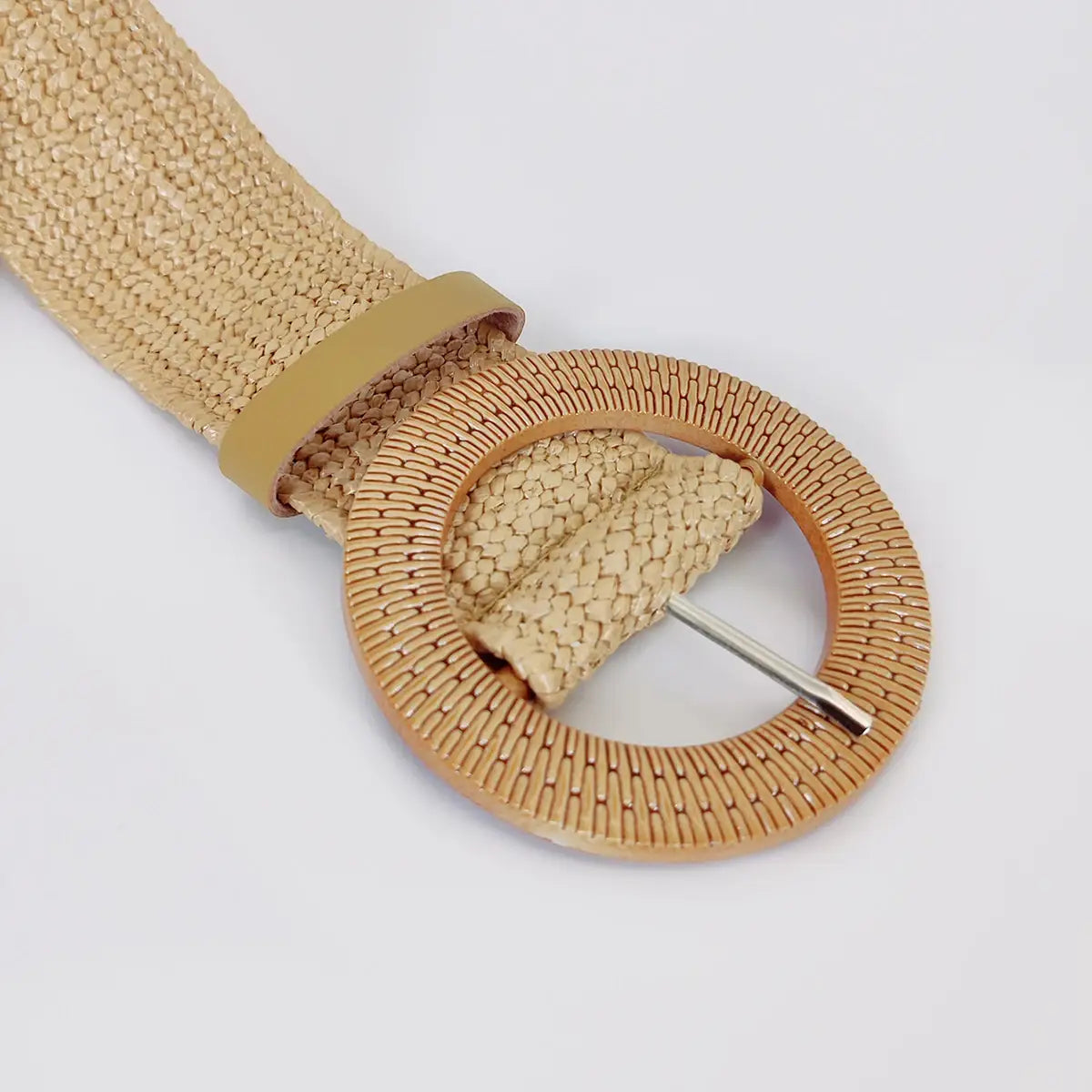 Women Round Buckle Boho Straw Belt