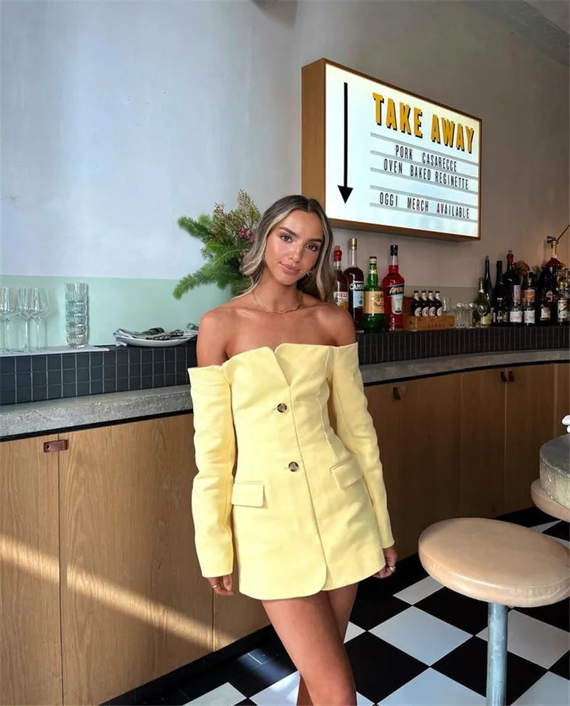 Off-shoulder Strapless Blazer Dress For Women