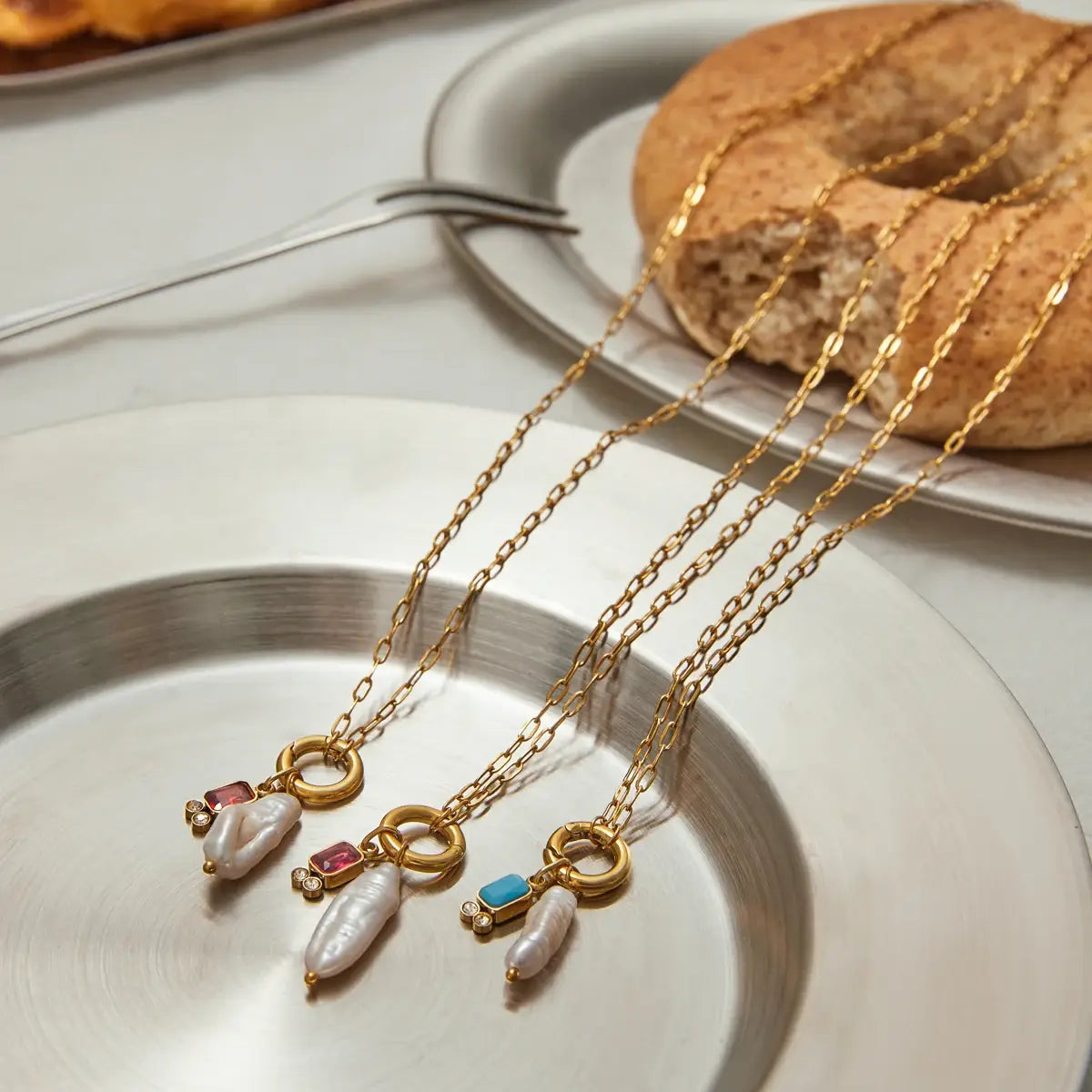 Freshwater Pearl Pendant Necklace Stainless Steel