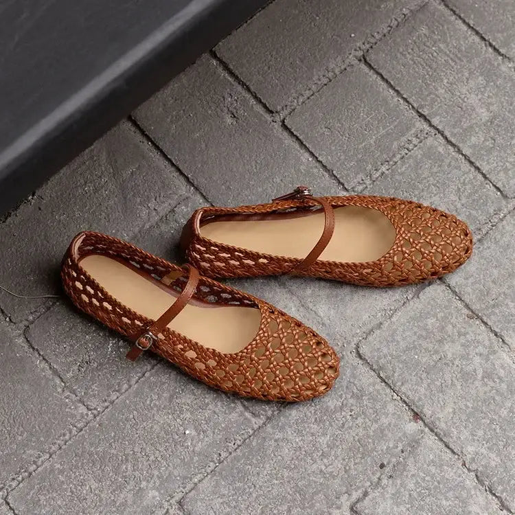 Brown Hollow Out Design Women Flats