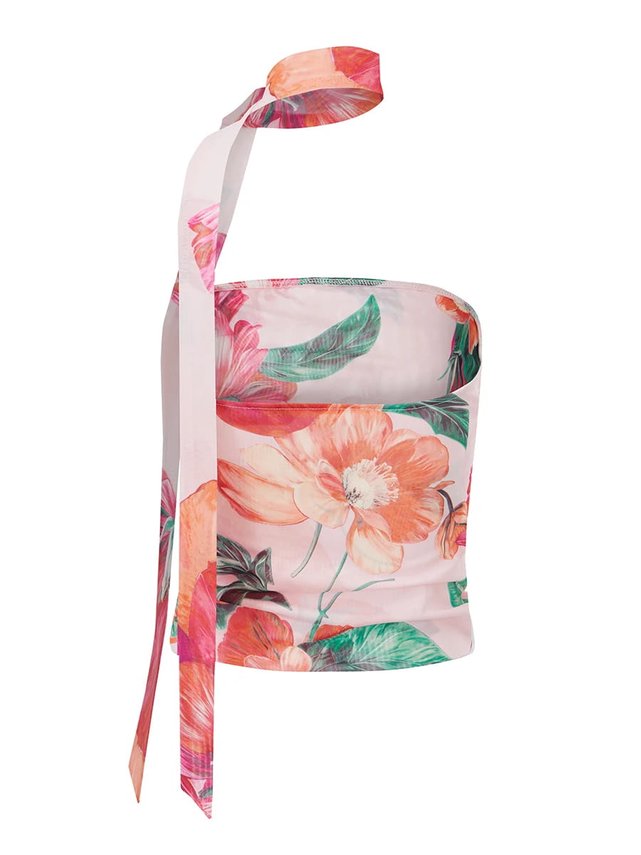 Women Tube Top Mesh Ruched Strapless Crop