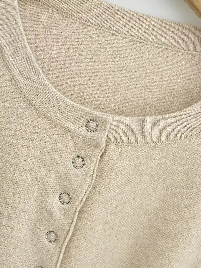 Women’s High Waist Round Neck Single Breasted Cardigan