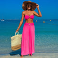Bandeau Bikini Set Women Khaki Patchwork Front Metal High Waist Mesh Panties 3 Piece - Norellé