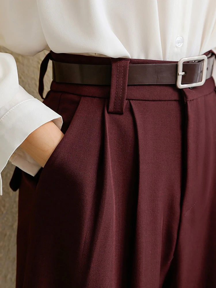 Burgundy Suits Pants for Women Office Lady Elegant - Norellé