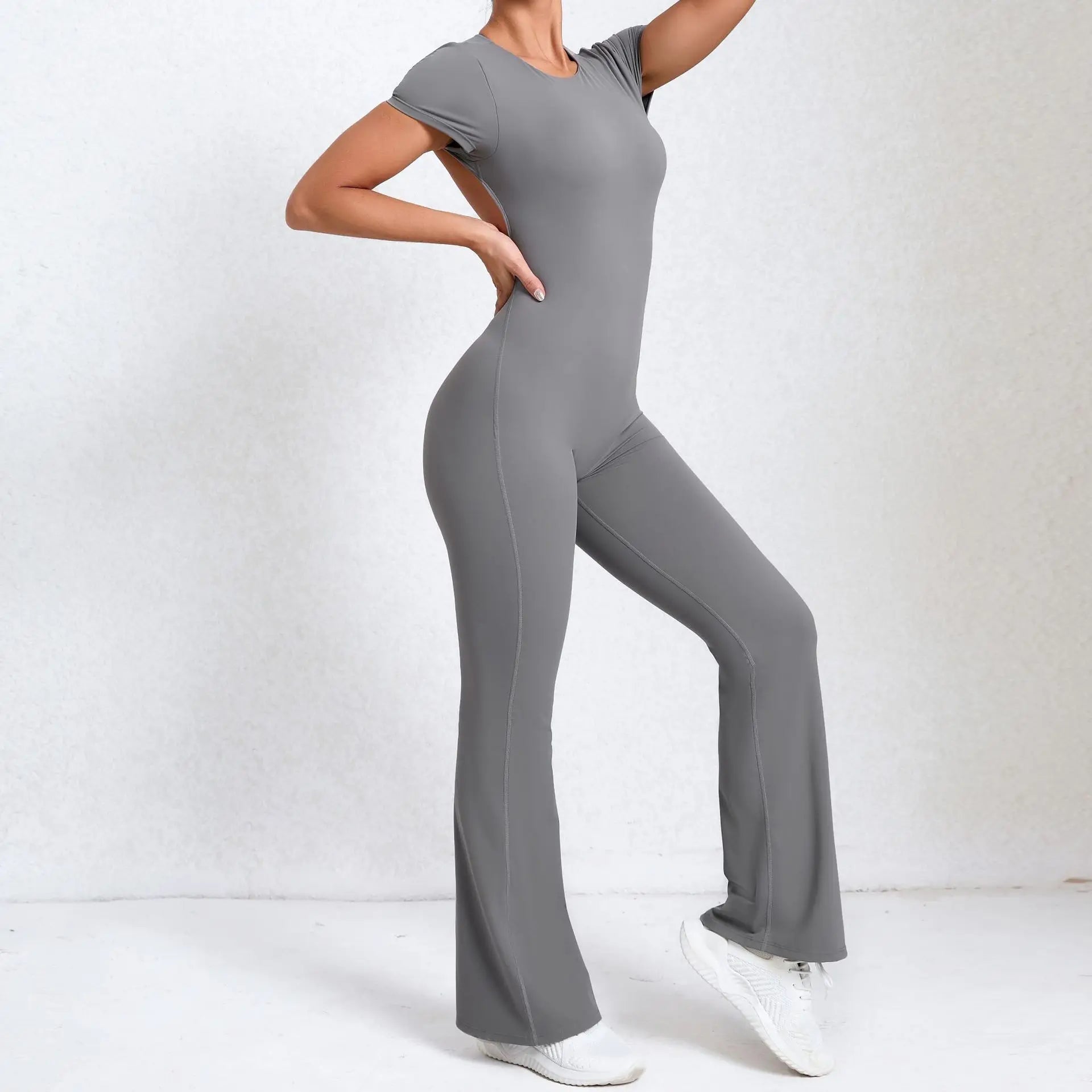Women Sports Flared Pants Fitness Rompers Stretch Workout Bodysuits Jumpsuit