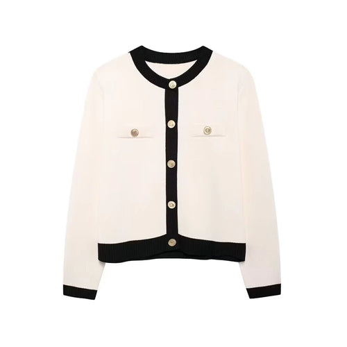 Women's Knitted Cardigan Sweater with Golden Buttons, O-Neck, - Norellé