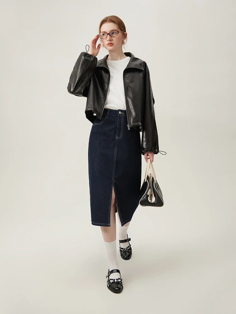 Retro Casual Denim Short Coat Skirt Suit for Women