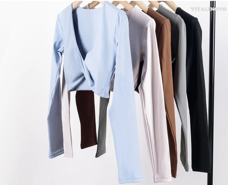 Long Sleeve Gym Crop Tops for Women