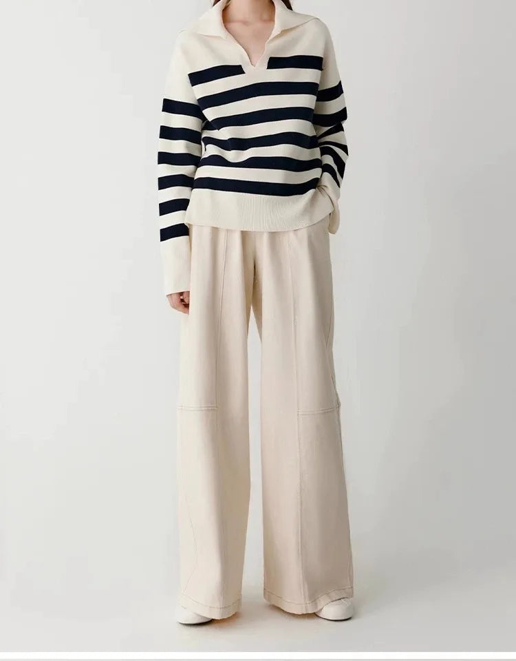 Loose Navy Collar Striped Cashmere Sweater