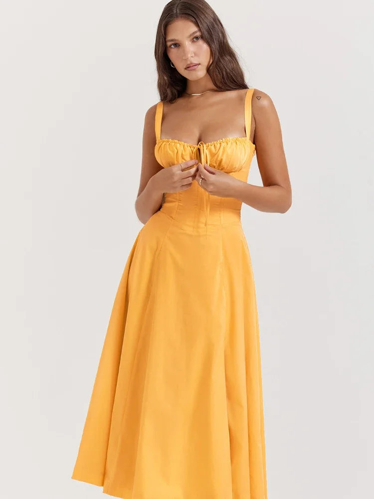 Summer Spaghetti Strap Midi Dress Elegant Long Lace Up - Norellé