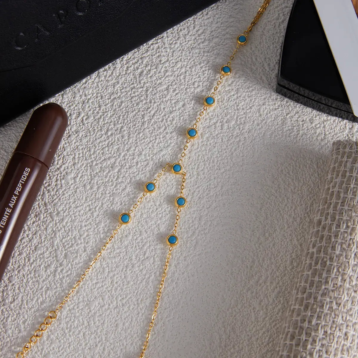 Blue turquoise Y-shaped Choker Necklace Waterproof Stainless Steel